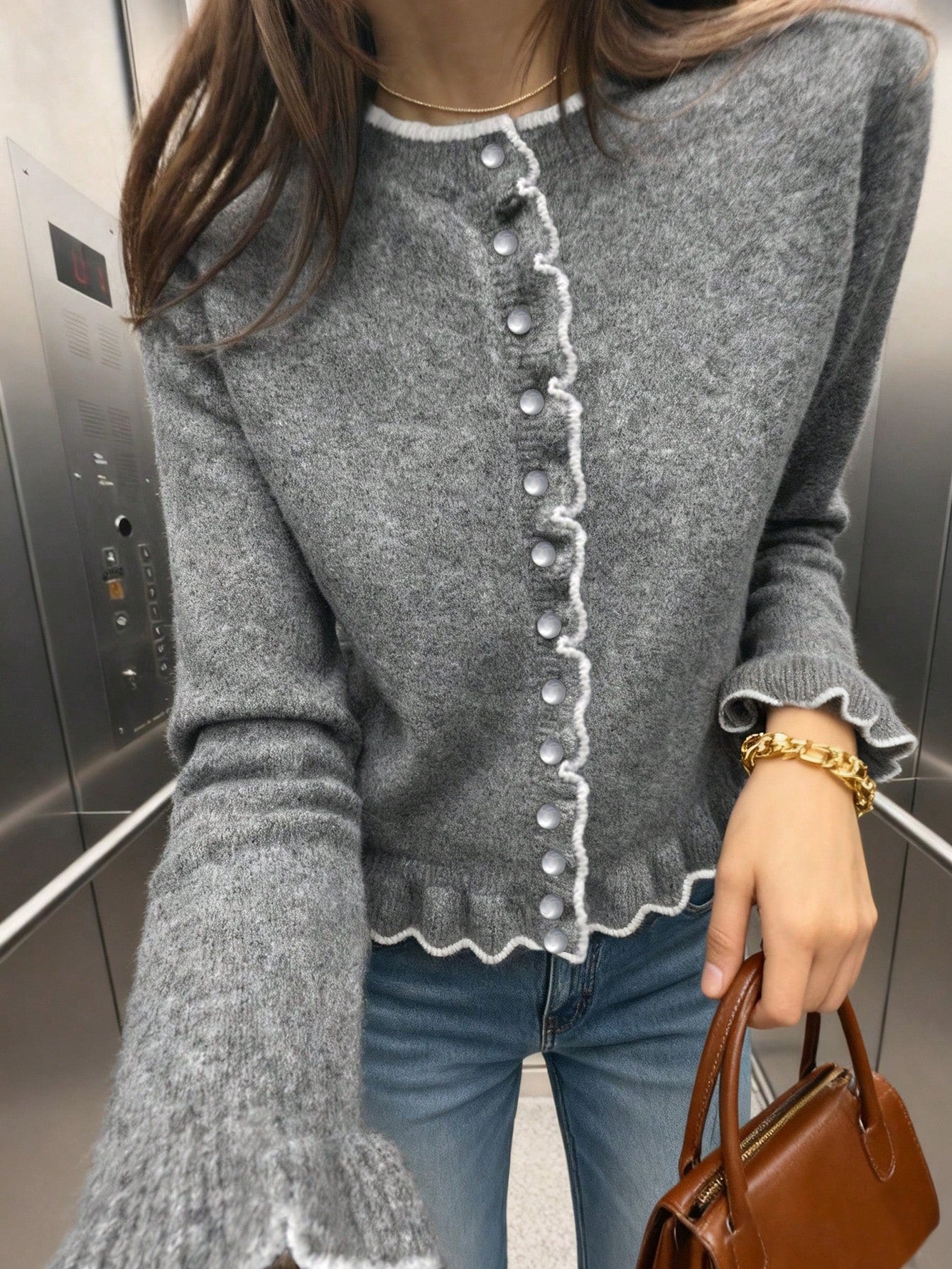 Cozy Lettuce Trim Button Cardigan