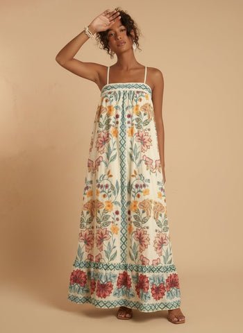 Boho Floral Embroidered Maxi Dress