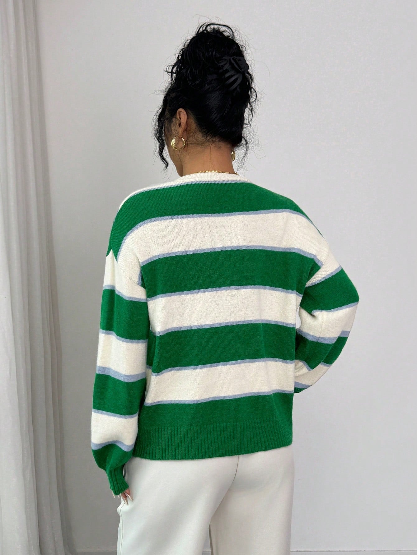 Oversized Striped V Neck Cardigan