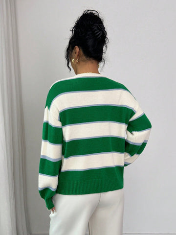 Oversized Striped V Neck Cardigan