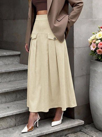 High Waisted Pleated Midi Skirt