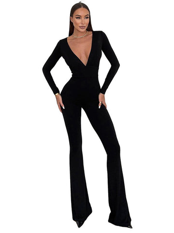 Sexy Deep V Neck Flared Jumpsuit