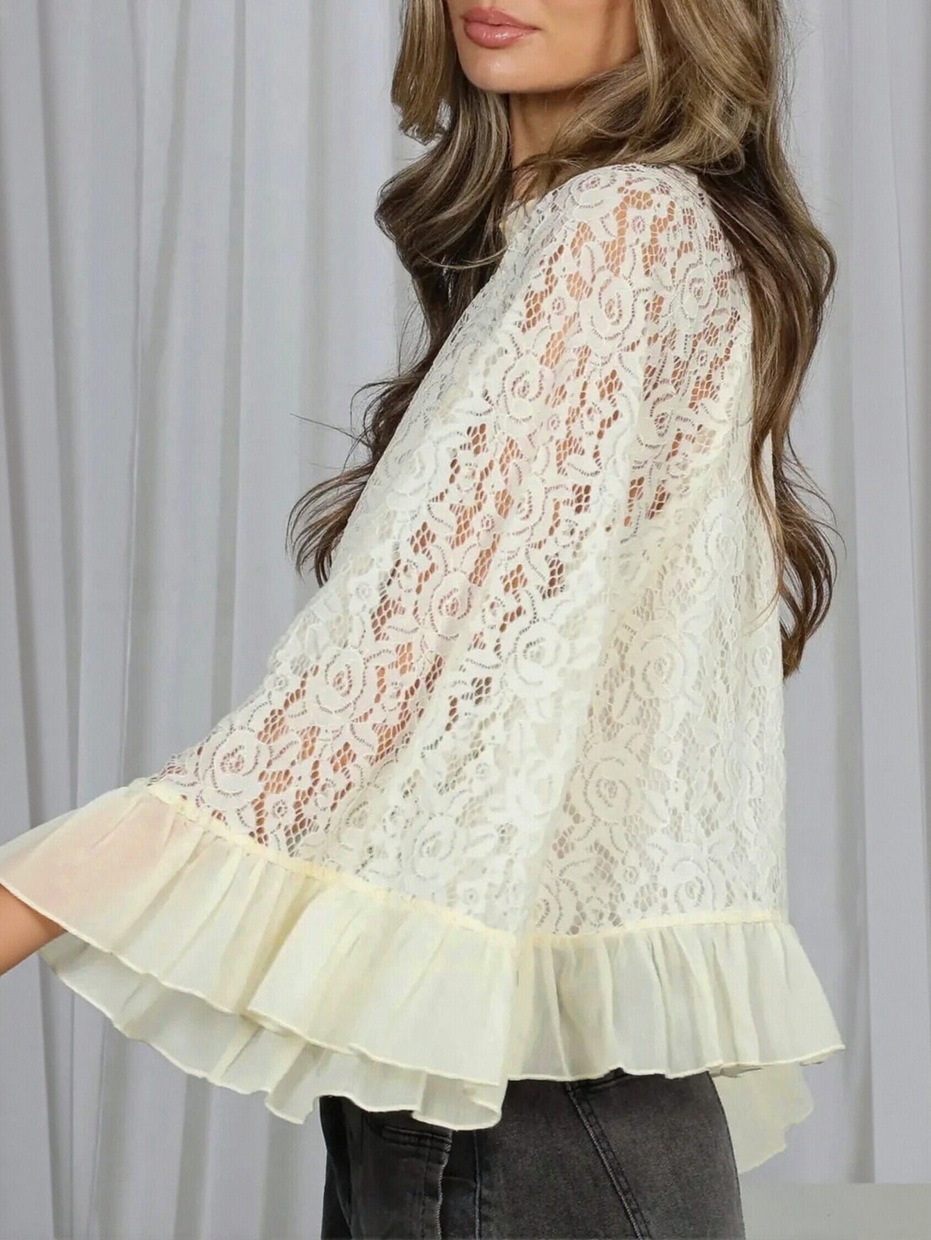 Elegant Lace Ruffle Sleeve Blouse