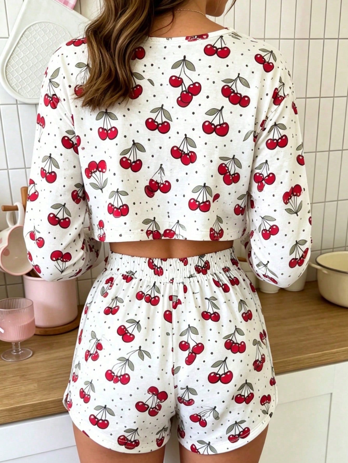 Cozy Cherry Print Pajama Lounge Set