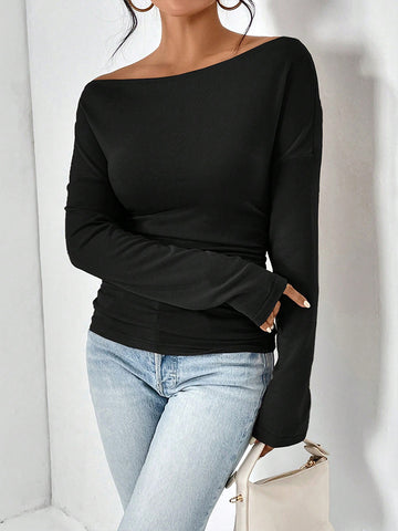 Asymmetric Ruched Long Sleeve T-shirt