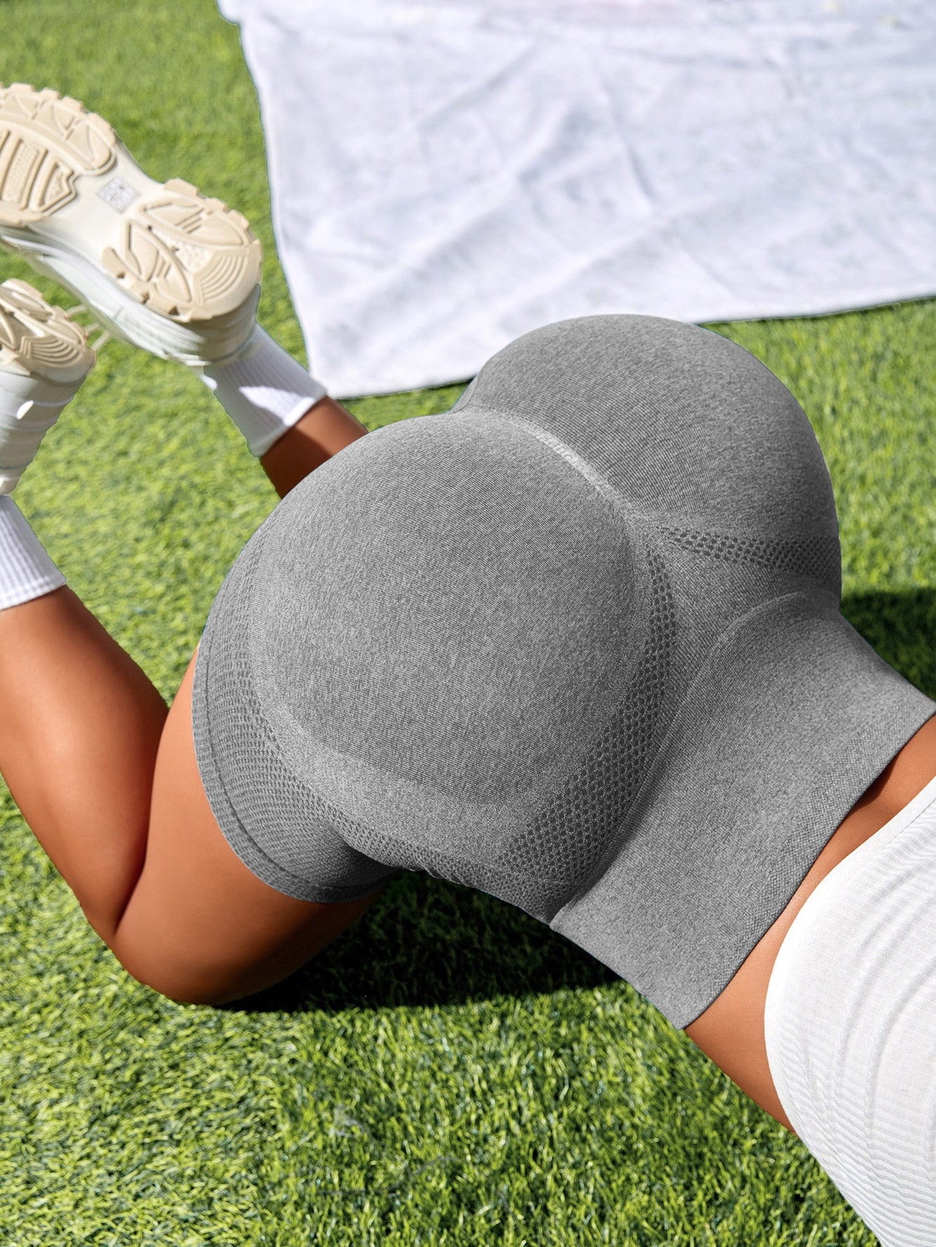 High-Waisted Breathable Athletic Yoga Shorts-Blue