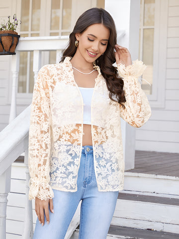 Sheer Floral Lace Button Up Shirt