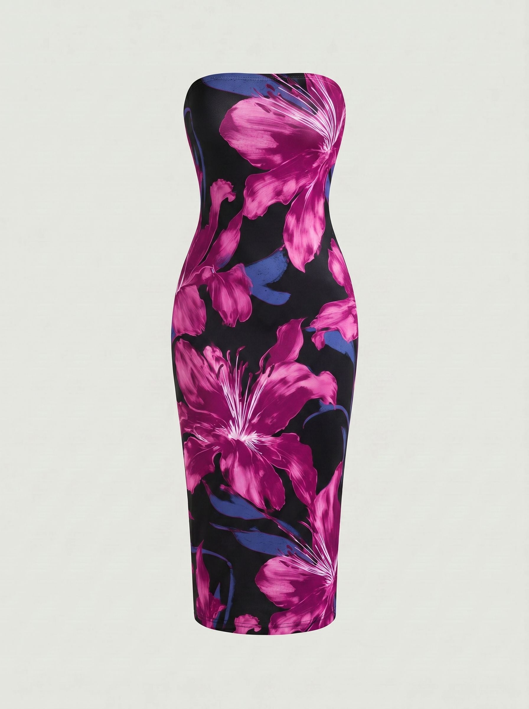 MAIA Floral Print Strapless Sheath Midi Dress