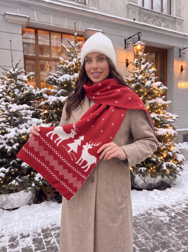 Festive Reindeer Knit Winter Scarf