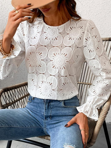 Guipure Lace Long Sleeve Casual Blouse