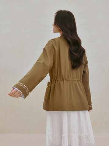 Floral Embroidered Cotton Utility Jacket