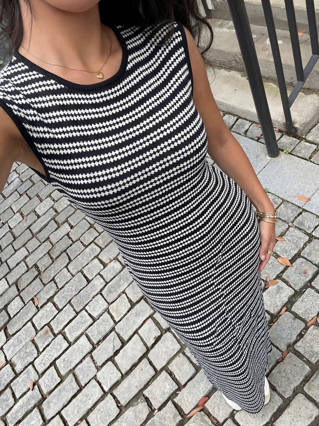 Sleeveless Striped Knit Maxi Dress