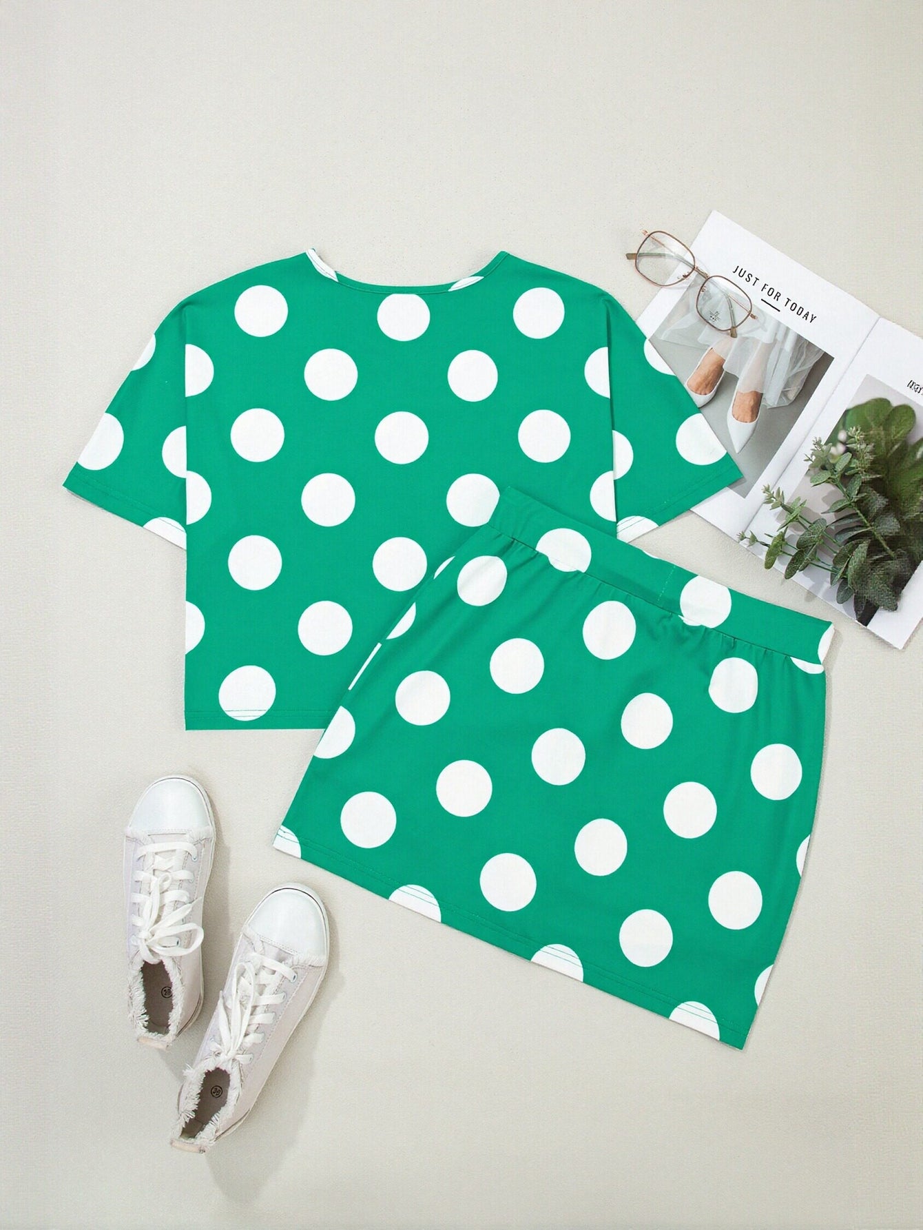 Polka Dot Crop Top Skirt Set