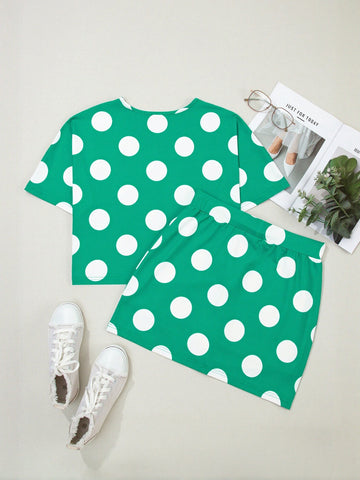 Polka Dot Crop Top Skirt Set