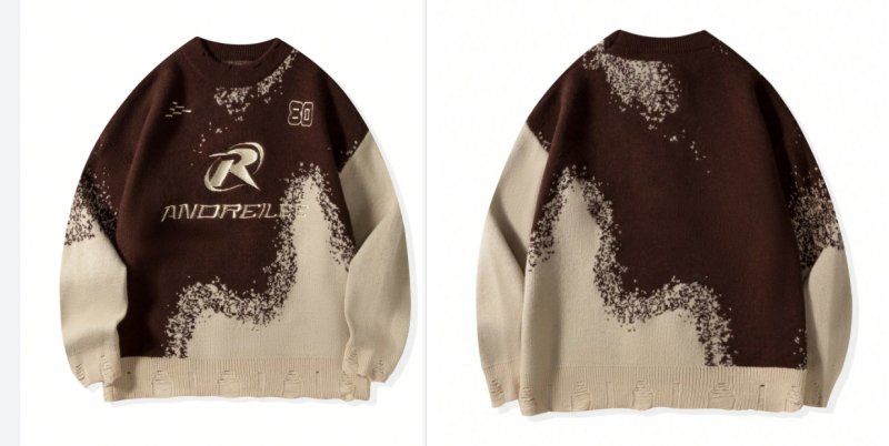 Distressed Oversized Graphic Knit Sweater