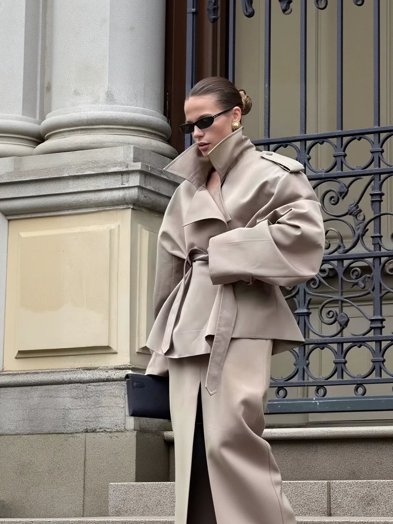 Oversized Belted Cropped Trench Coat
