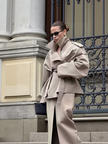 Oversized Belted Cropped Trench Coat