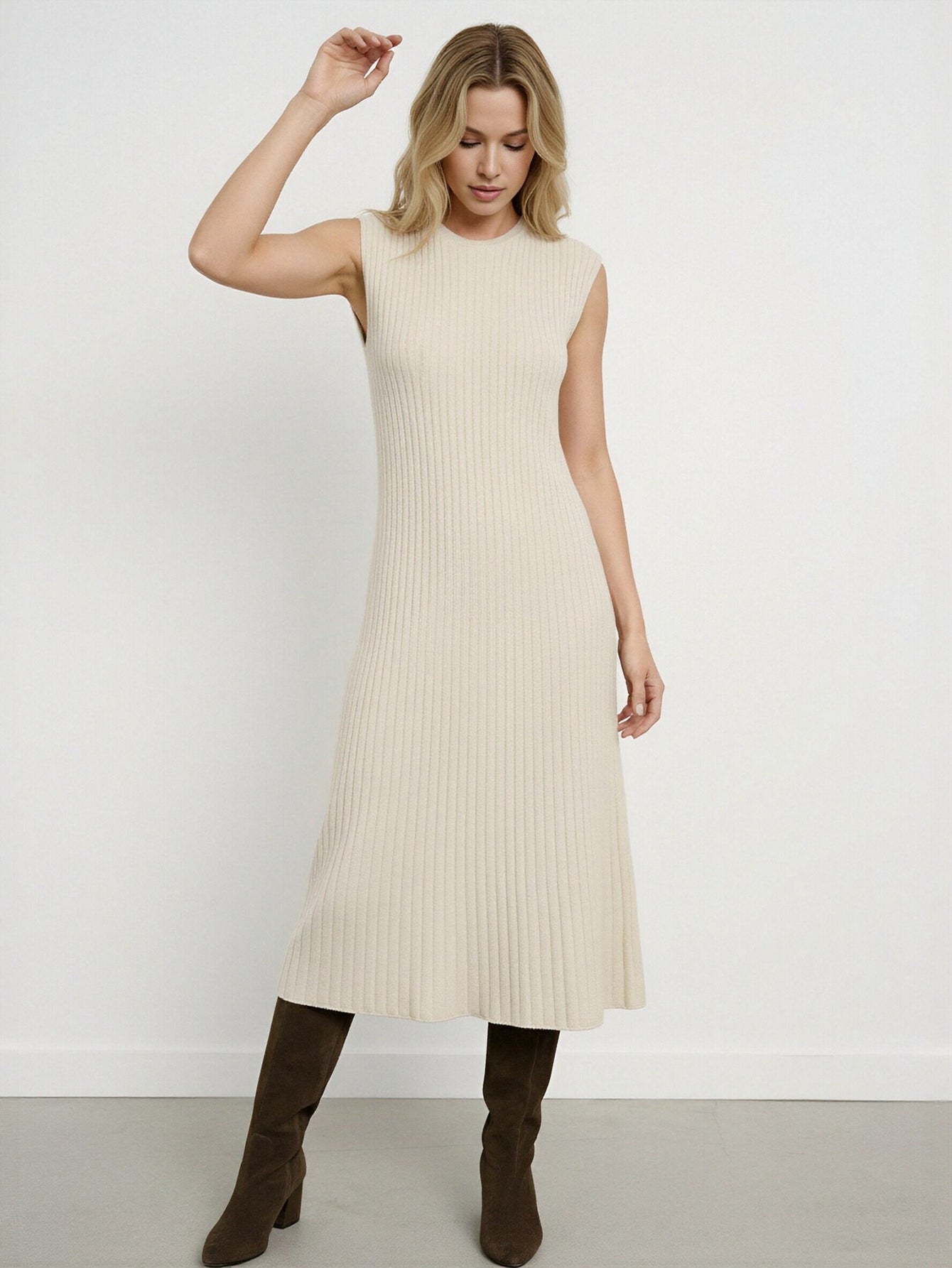 Solid Color Slim Fit Wool Knit Eleant Midi Dress