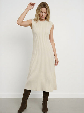 Solid Color Slim Fit Wool Knit Eleant Midi Dress