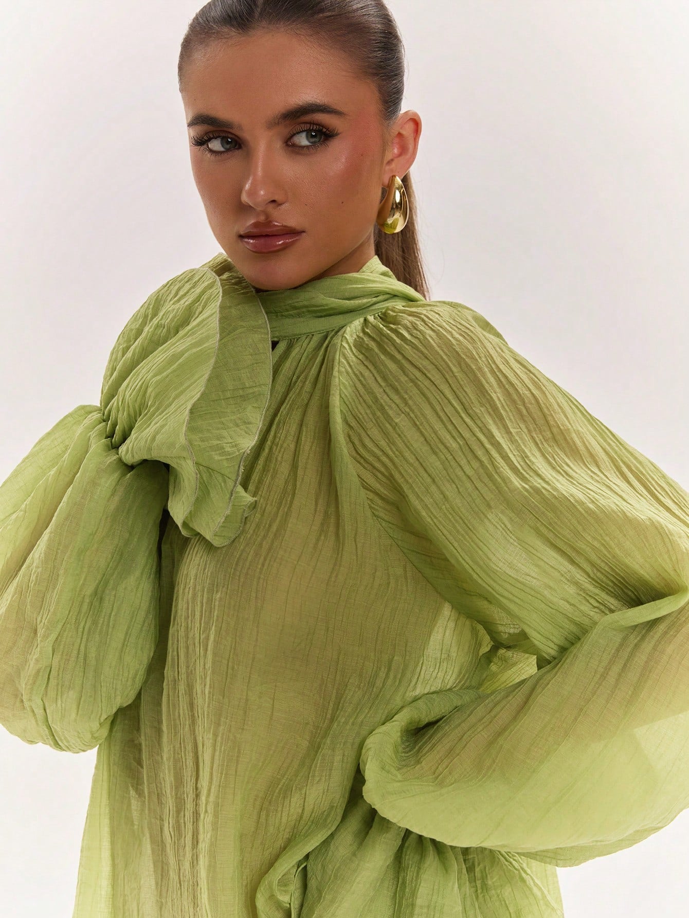Sheer Flowy Bell Sleeve Blouse