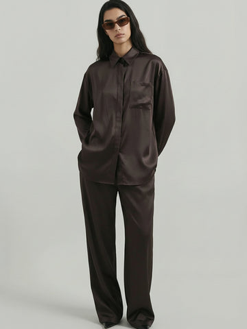 SAÏA Oversized Elegant Shirt-Brown