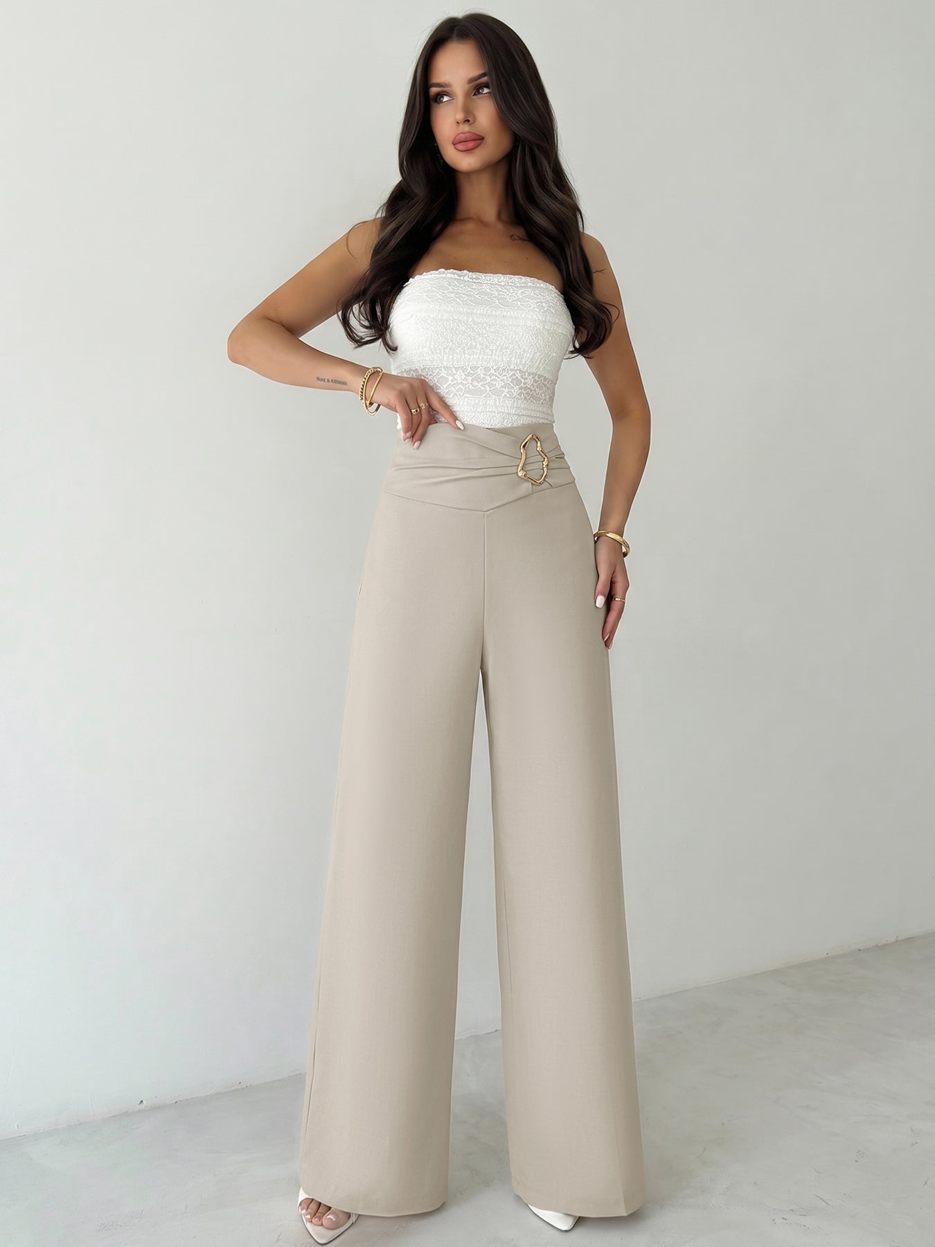 High Waist Ruched Wide Leg Pants