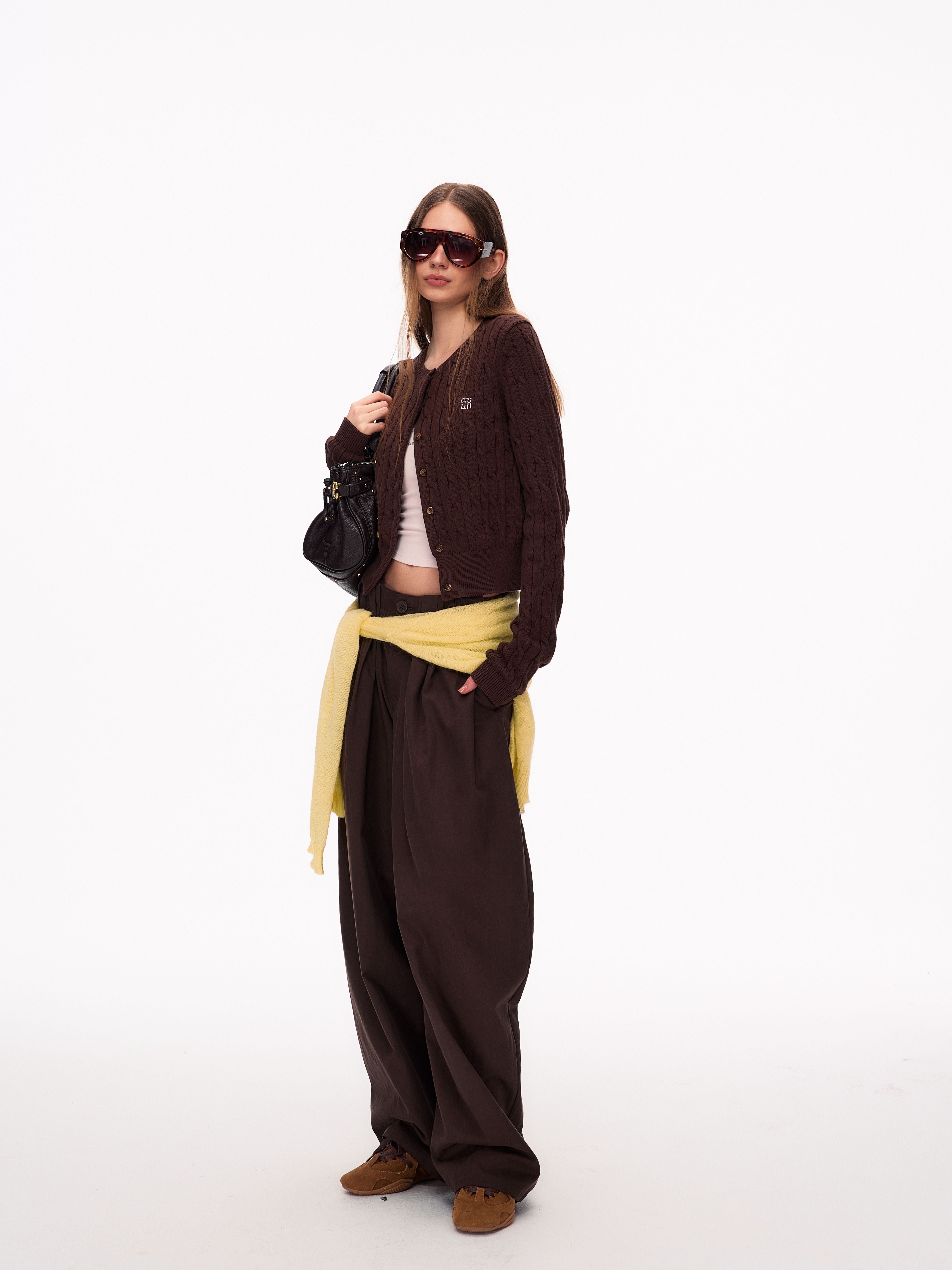High Waisted Pleated Wide Leg Trousers