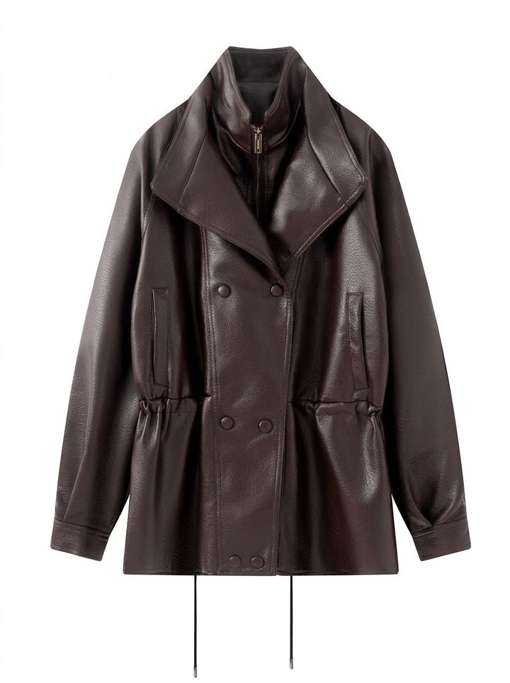 Cinched Waist Faux Leather Jacket