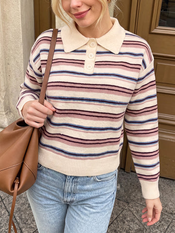 Cozy Striped Collared Knit Sweater