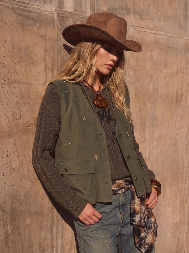 Studded Suede Utility Vest