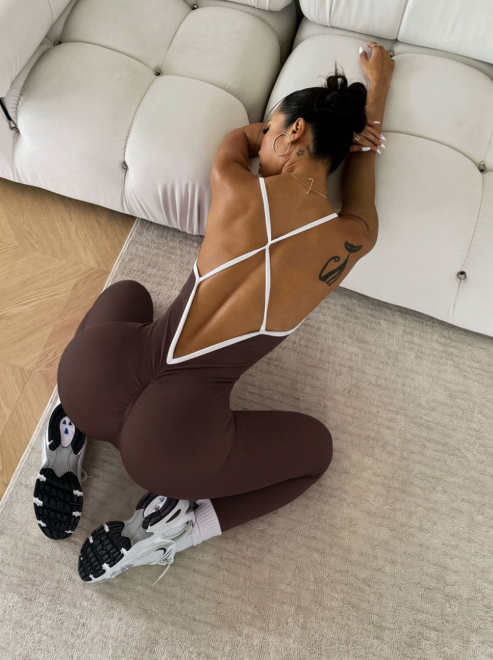 Thin-Strap Side-Stripe Sporty Jumpsuit