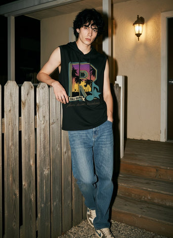 Vintage Graphic Hooded Sleeveless Tank Top