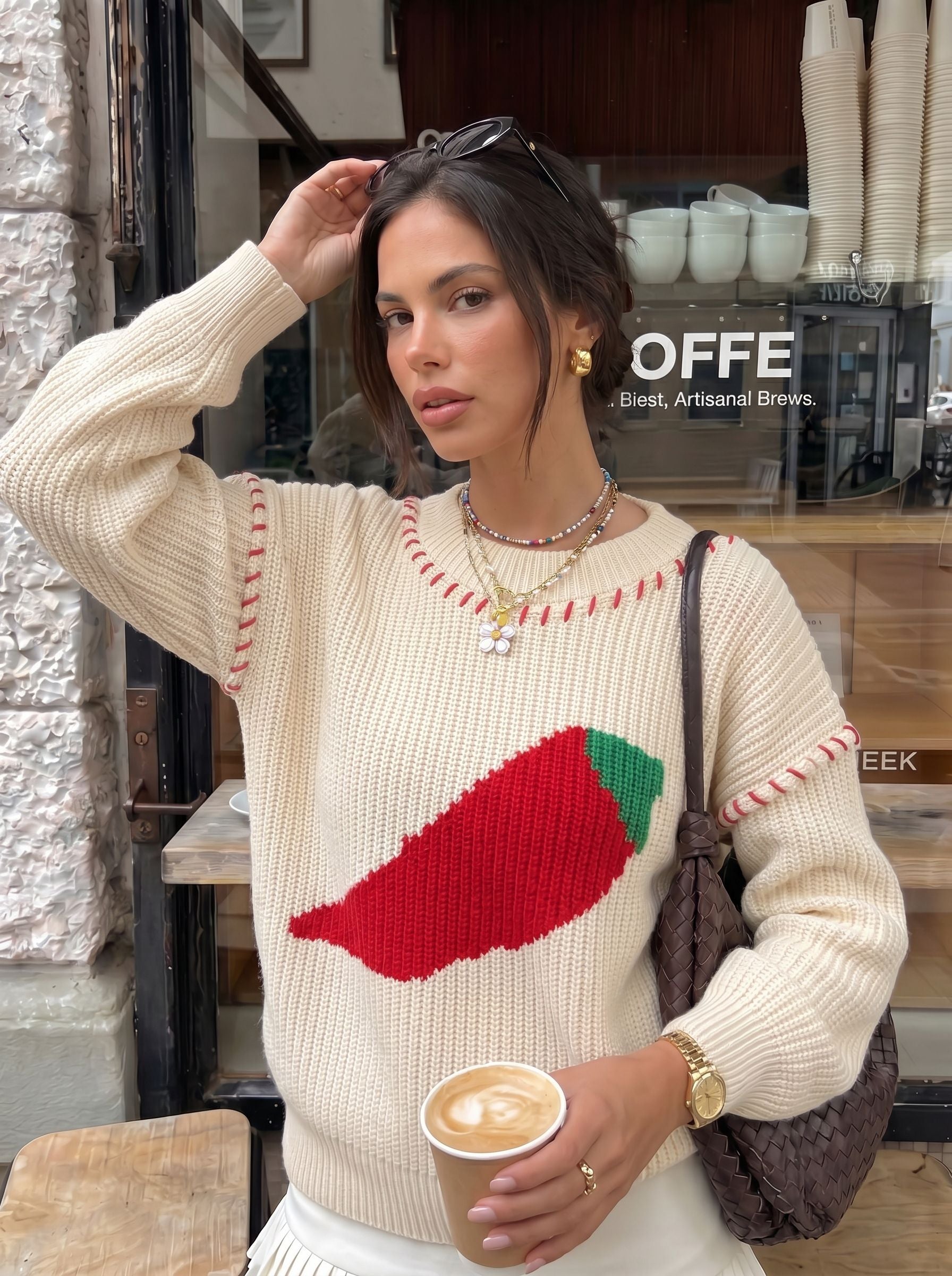 Graphic Embroidered Crewneck Knit Sweater