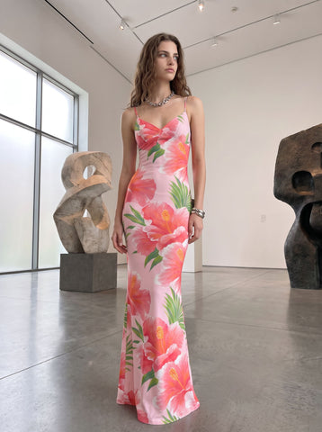 elainefox536's Pink Hibiscus Print Maxi Dress
