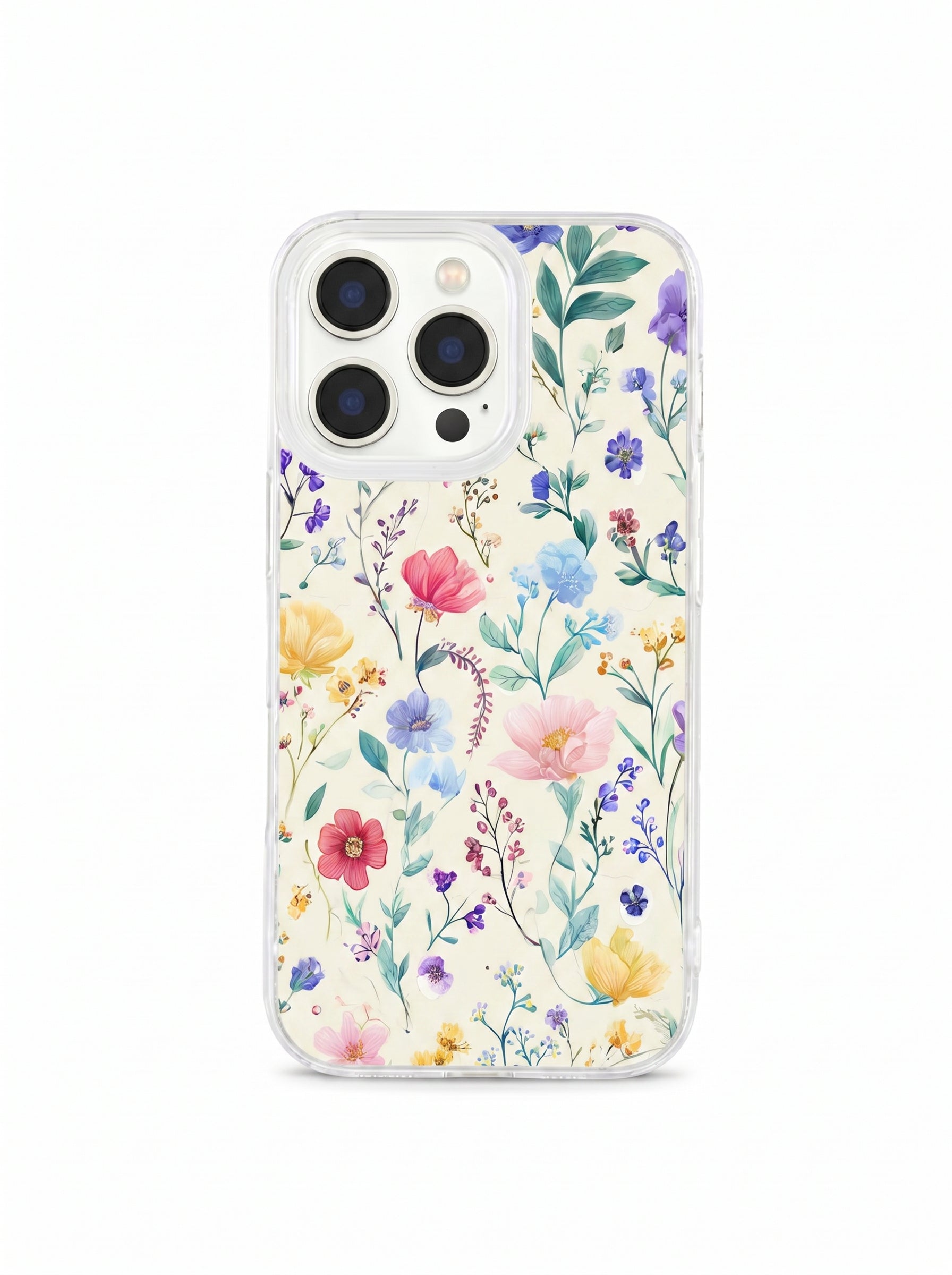 Aesthetic Watercolor Wildflower Floral Phone Case Clear Shockproof Flower Print Protective Case for iPhone
