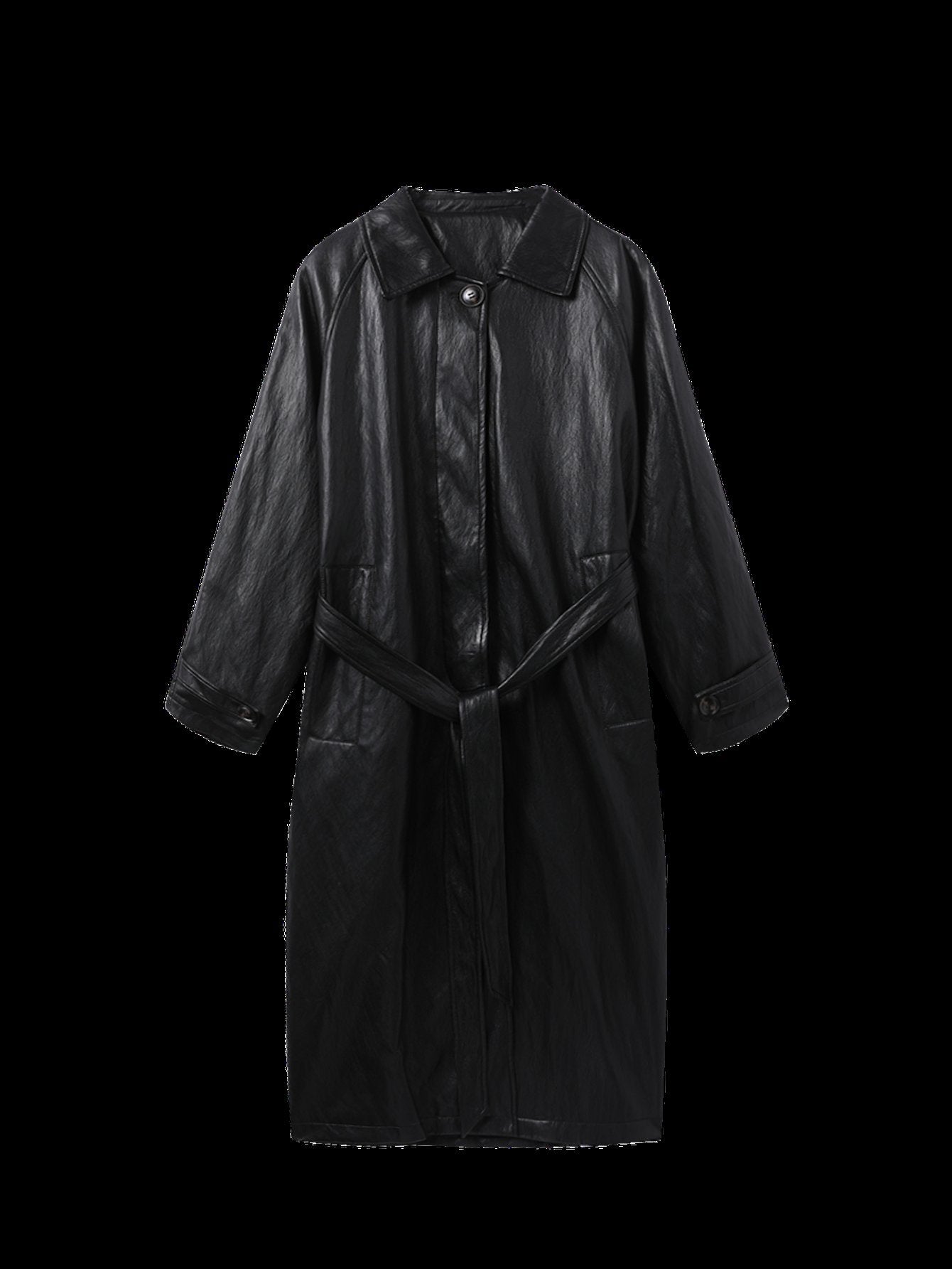 Oversized Button Down Faux Leather Trench