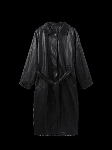 Oversized Button Down Faux Leather Trench