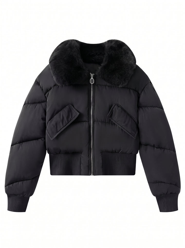Faux Fur Collar Cropped Puffer Jacket