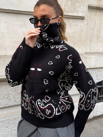 Boho Paisley Print Zip Cardigan