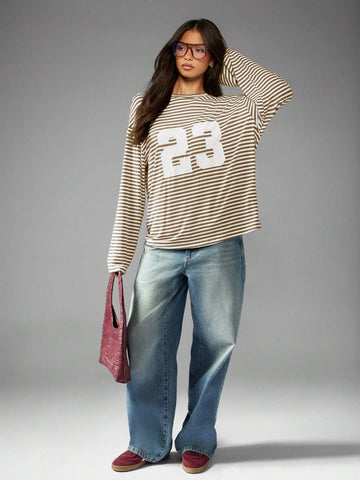 Oversized Striped Graphic Long Sleeve Tee