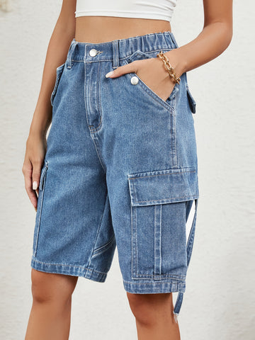 High Waisted Utility Denim Shorts