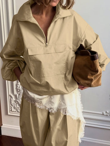 Oversized Quarter Zip Utility Sweatshirt