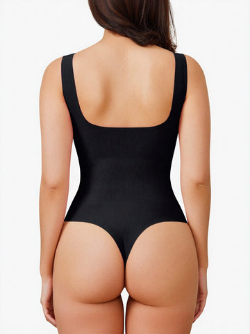 Sculpting Ribbed Square Neck Bodysuit Dress