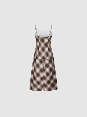Contrast Check Strappy A-Line Midi Dresses