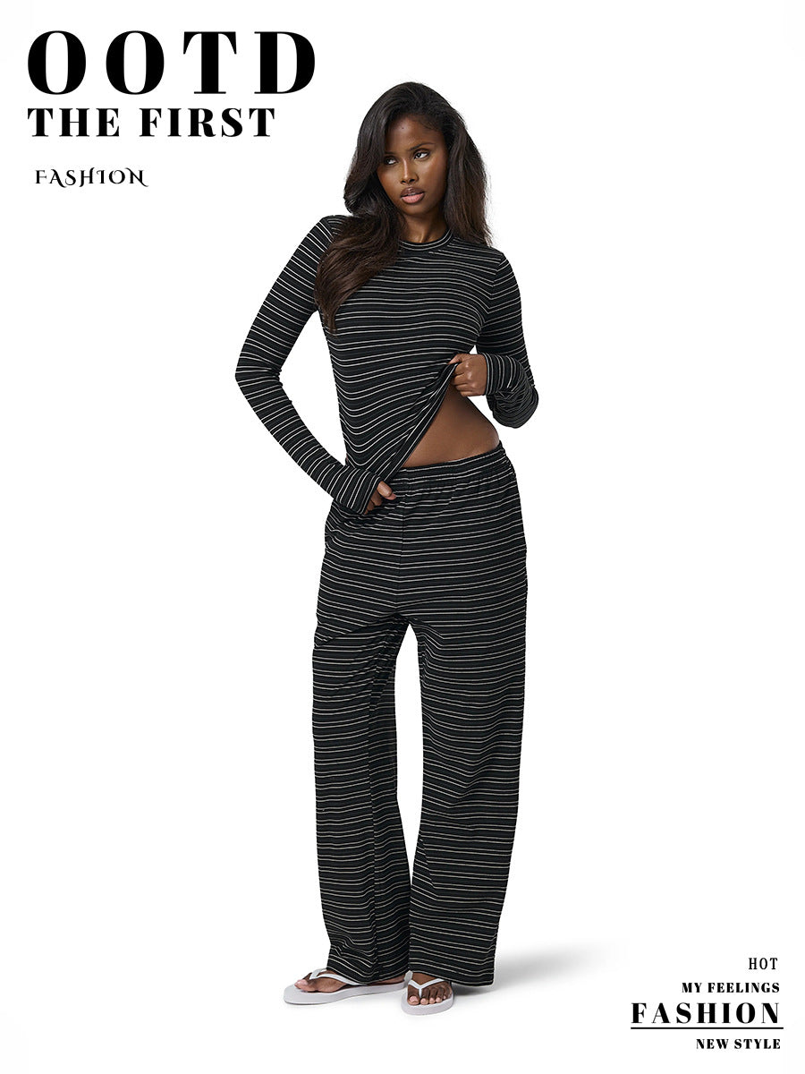 Cozy Striped Ribbed Lounge Pants Set