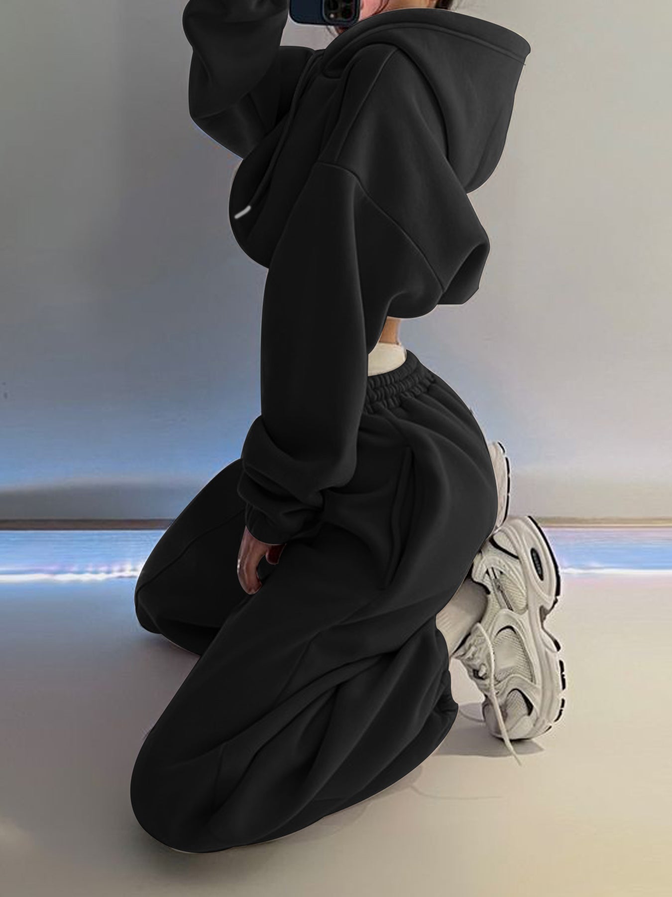 Cozy Fleece Cropped Hoodie Pant Set