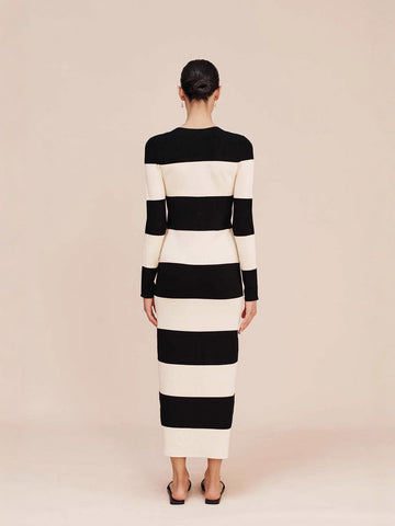 Striped Button Down Knit Midi Dress