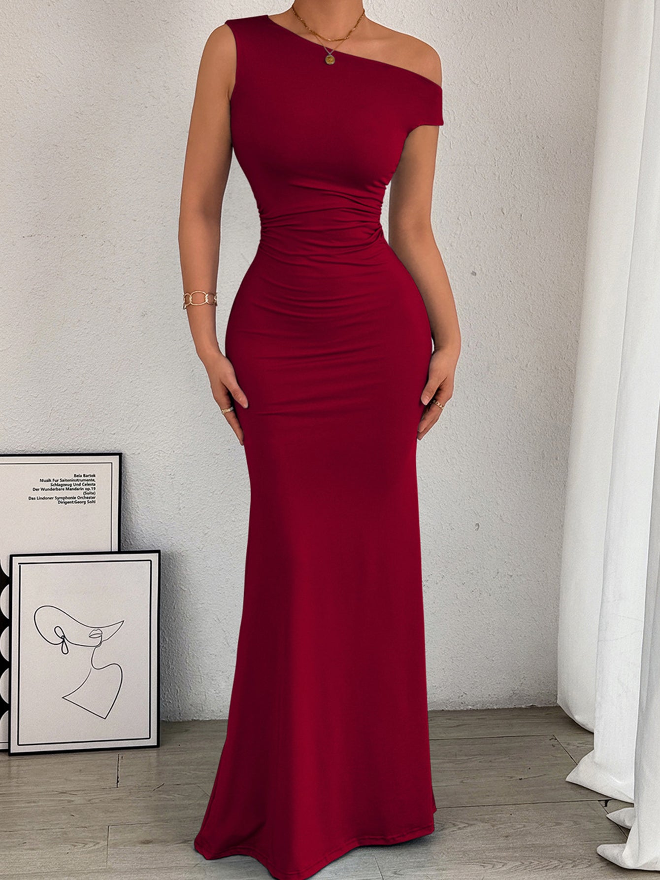 One Shoulder Mermaid Elegant Maxi Dress-Multicolor