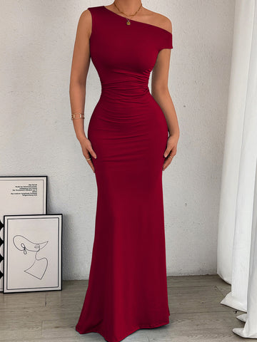 One Shoulder Mermaid Elegant Maxi Dress-Multicolor
