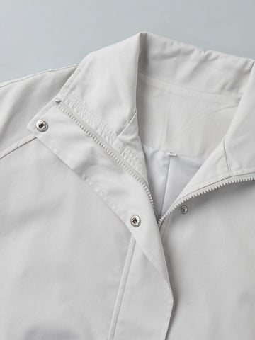 Casual Drawstring Waist Utility Trench Coat